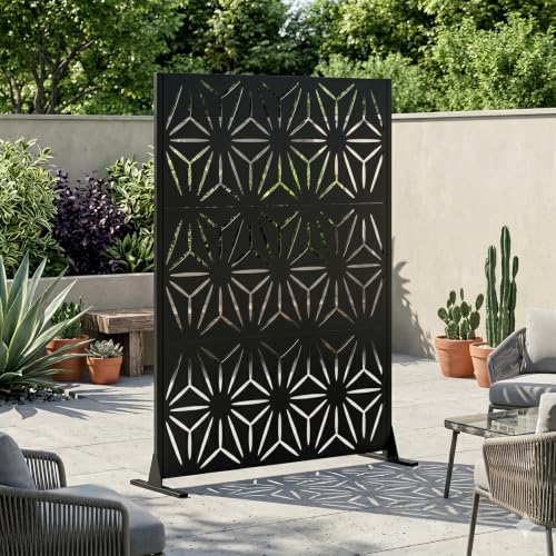 Metal Privacy Screen Outdoor Freestanding (Black / Rectangle D)