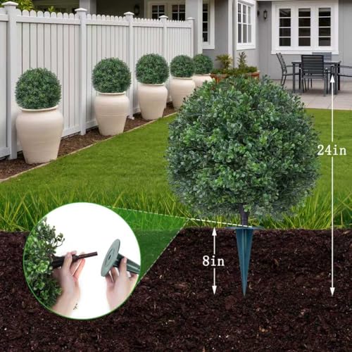 2PCS 24" Artificial Boxwood Topiary Ball Trees with Ground Spike (Boxwood)