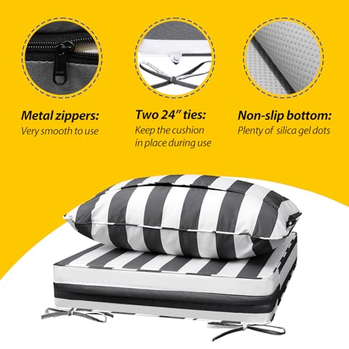 Outdoor Chair Cushions (Gray Cabana Stripe / 20"x18"x3" / 20"x17")
