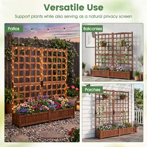 Wooden Raised Garden Bed with Trellis (Brown / 57"Lx13"Wx59"H)