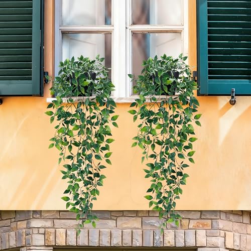 2Pcs Fake Hanging Plants with Pot Eucalyptus Leaves Fake Vines (Mandala Vines / 2Pcs Plants with Pot)