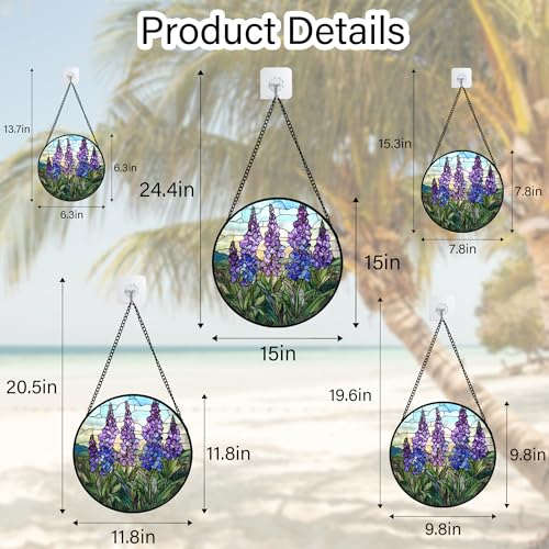 Purple Lupine Flowers Stained Glass Window Hanging Suncatcher Gift 6.3" (Purple and Green / 6.3x6.3 IN)