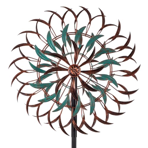 19" Dia Large Wind Spinner Outdoor with 6 Blades (19 Inch(Antique Bronze & Turquoise))