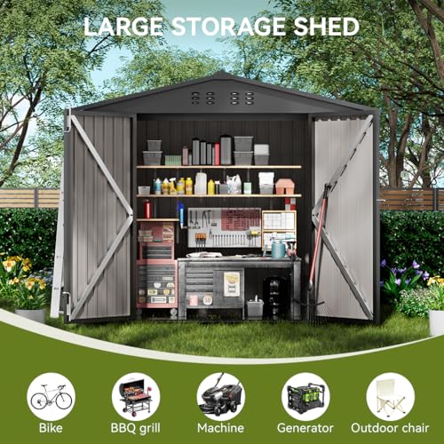 Outdoor Storage Shed Metal Garden Tool House Lockable (Gray / 6'*4')