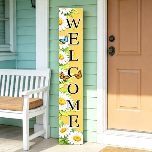 47" Rustic Daisy Welcome Porch Sign (Yellow / 7.8" x 47.2" / Daisy)