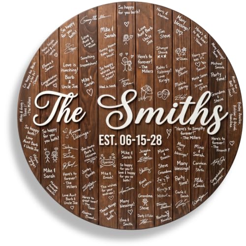 Personalized Round Wooden Wedding Guest Book Alternative Sign