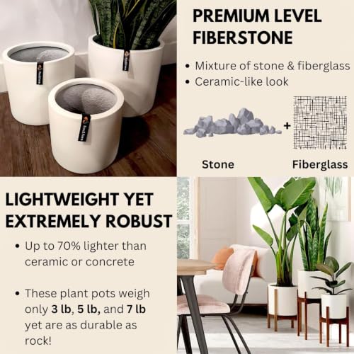 Large Planter for Indoor or Outdoor (Matte White / Set of 3: 8/10/11.8 Inch)