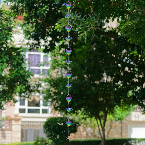 9.97ft Lotus Rain Chains for Outside Gutters (Purple-Lotus)