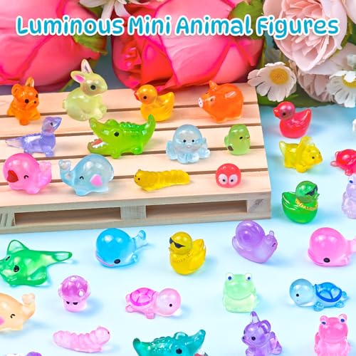 120 Pcs Luminous Mini Resin Animals Tiny Little Figures Glow in the Dark