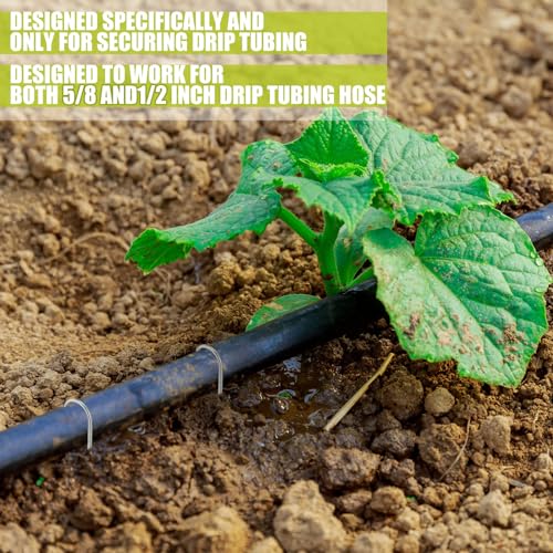 4 Pcs Irrigation Drip Tubing Landscape Pins 5 Inch J Shape Garden Stakes Galvanized Lawn Pins (Hold up to 5/8" Drip Tubing)