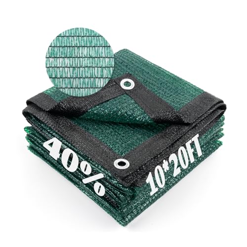Sun Shade Cloth with Grommets for Garden (10FTx20FT / 40% Shade-Dark Green)