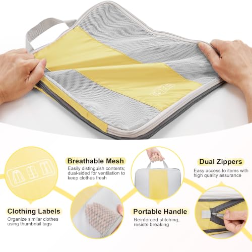 10 Set Compression Packing Cubes for Travel Essentials (Yellow)