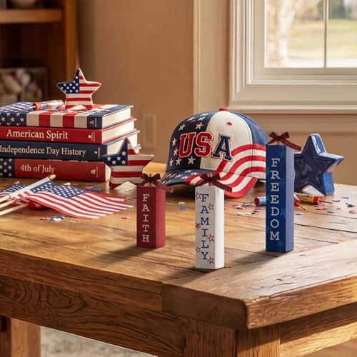 Smile 3 Pcs Wooden Veterans Day Patriotic Memorial Day Indoor Decorations (Memorial)