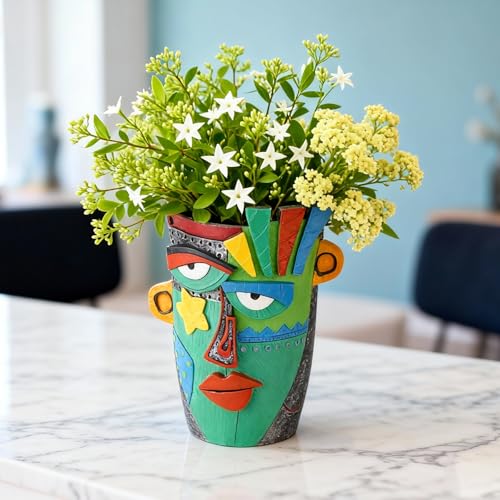 Abstract Face Planter Pot (Green)