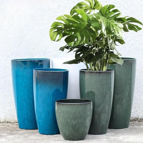 24/21/11 Inch Tall Planter Pots Garden Plastic Planters - Set of 3 for Indoor & Outdoor Use - Decorative Lightweight Flower Pots (Cobalt Blue)