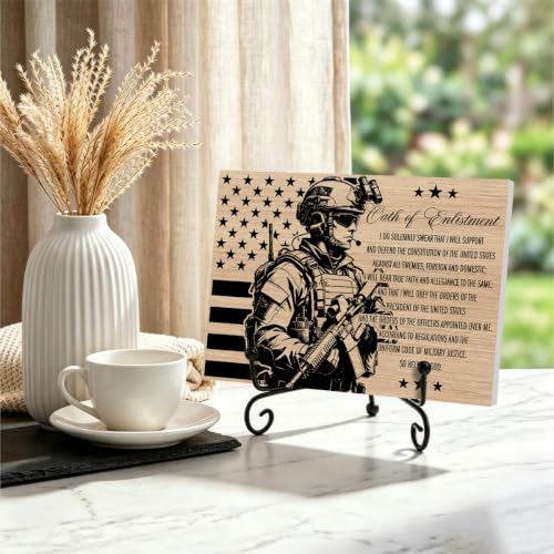 Oath Of Enlistment Wooden Plaque for Office Book Shelf Table Decor02 (Multicolor 1746 / Wooden sign with iron frame（5.5 x 7.9 inches）)