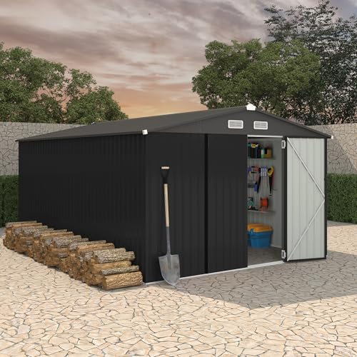 10X14 FT Metal Storage Sheds Outdoor (Gray / 10x14FT)