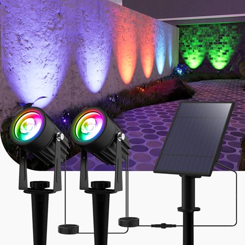 2-in-1 RGB Solar Spot Lights Outdoor Waterproof, Dusk to Dawn