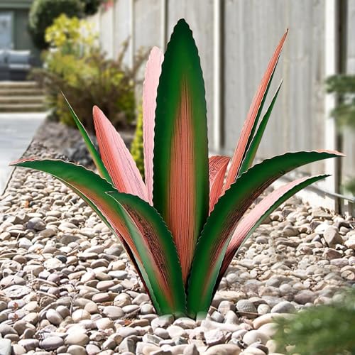 Enlarge Thickened Wind Resistant Metal Agave Garden Art Plant Country Sculpture Statue Outdoor Decoration Courtyard Lawn Ornament Gift (12 Leaves Green 1 Pcs)