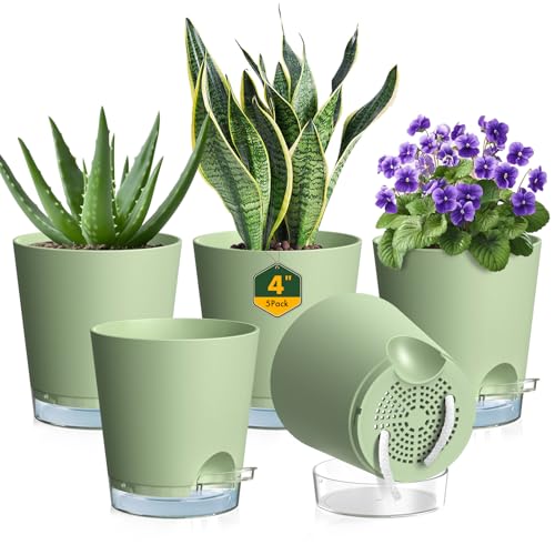 4 inch Self Watering Pots for Indoor Plants (5 Count)