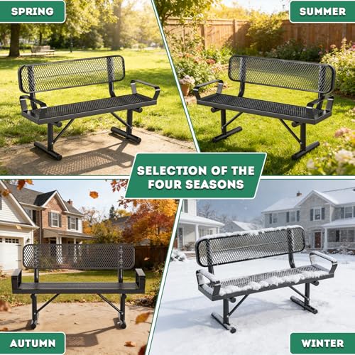 4 Feet Heavy Duty Park Bench with Armrests & Back Portable Frame (Black With Armrests / 4FT)