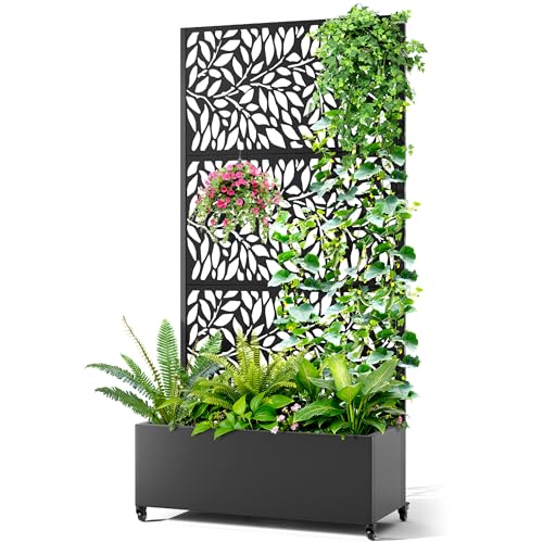 Metal Raised Garden Bed with Trellis (Black / 71" x 35" x 16")