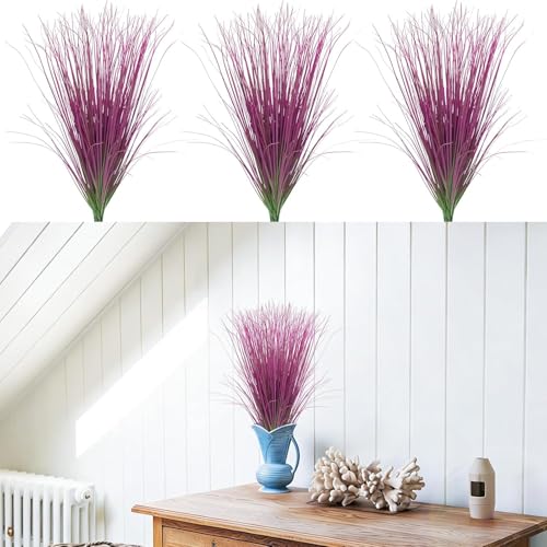 12 Bundles Artificial Grass Plants Outdoor Tall Faux Shrubs Greenery Stems Fake Onion Grasses Wheat UV Resistant for Outside Garden Indoor Office Home Decor（Pink） (Pink / 12Pcs)