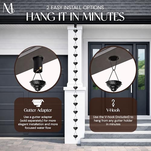 Aluminum Eastern Cup Black Rain Chains for Gutters (Black / 8.5 Ft Rain Chain)