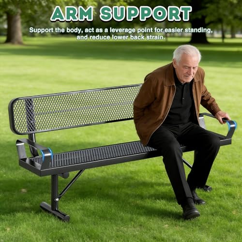 6Ft Outdoor Bench with Armrests & Back Portable Frame (Black With Armrests / 6FT)