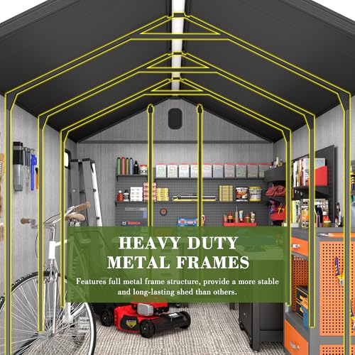 Domi 8x13.5FT Outdoor Resin Storage Shed with Transparent Windows & Louvered Vents (8x13.5FT)