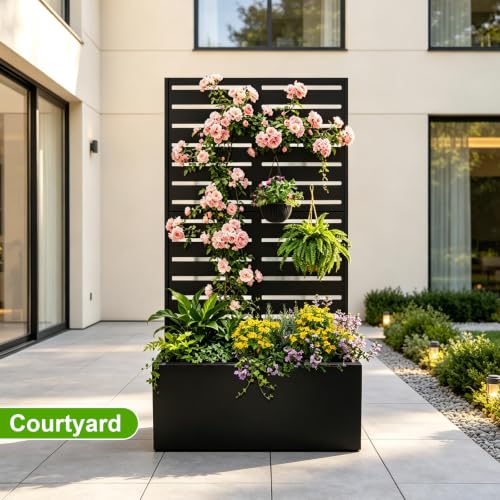 47"x24"x12" Metal Planter Box with Trellis (Black-louver Shaped / 47"x24"x12")