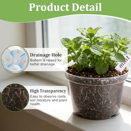 15 Pack 8/6/4 Inch Clear Nursery Pots with Drainage Hole, Transparent Plastic Plant pots, Sturdy Planting Starter Pots for Seedlings Herbs Flowers Vegetable (Clear-15P) (Clear / Mix 4/6/8 Inch 15 Pack)