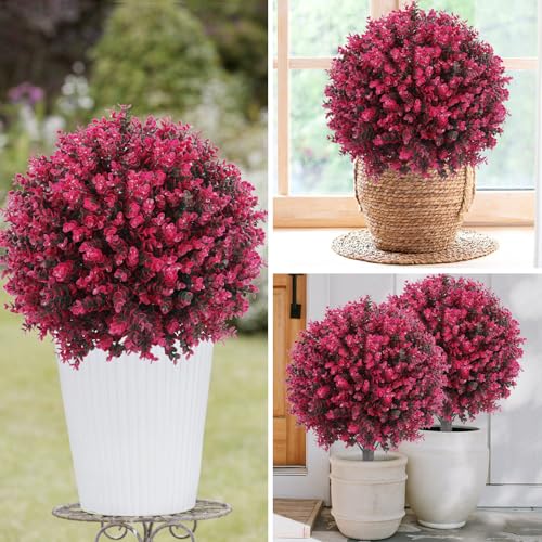 Set of 2 Artificial Red Eucalyptus Topiary Ball Tree (Red Eucalyptus)