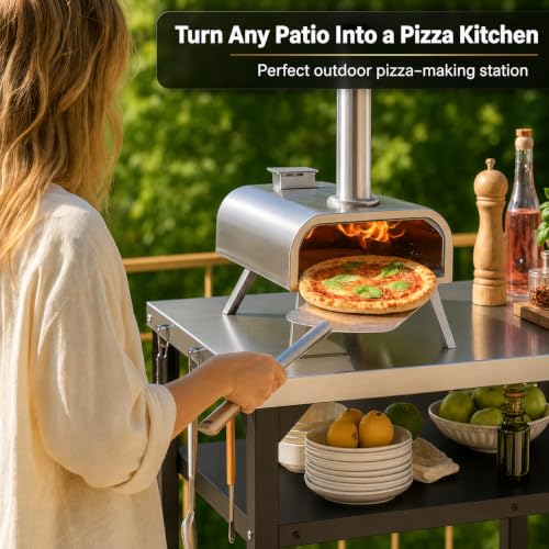 3 Shelf Pizza Oven Table with Lockable Wheels (35.6 upgrade)
