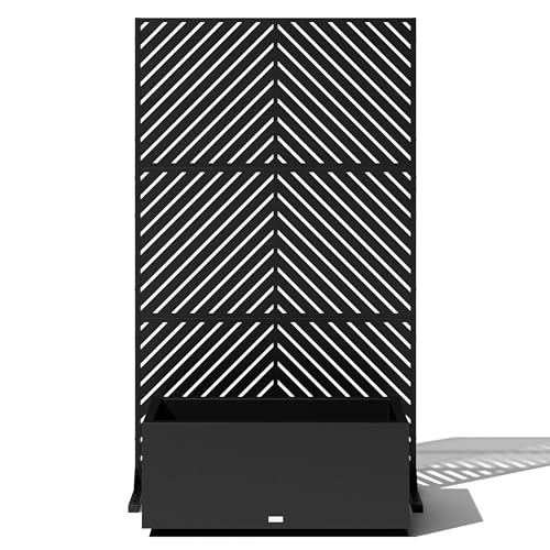 Block Series Long Box Planter + Arrow Privacy Screen Set (Black / Large - Bundle with Screen Set - Arrow Pattern)