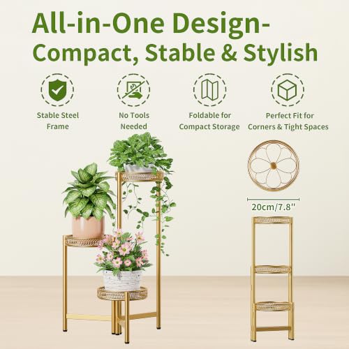 3 Tiered Gold Plant Stand Indoor Outdoor (GoldFlower / 3-tiers)