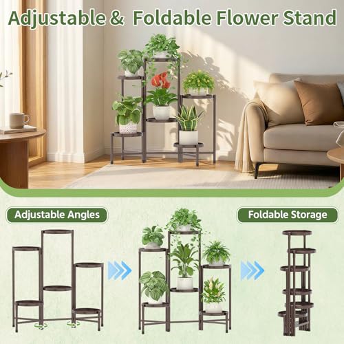 Plant Stand Indoor with 10 Inch Large Metal Tray (Standard Bronze / 6 Tier)
