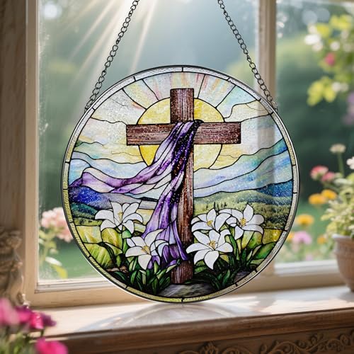 8 Inches Stained Glass Cross Suncatcher (Cross)