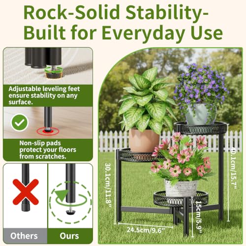 3 Tier Metal Plant Stand Indoor Outdoor (BlackFlower / 3-tiers)