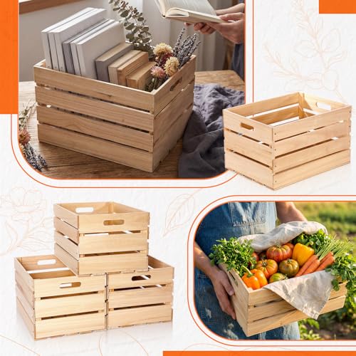 3 Pack Large Wood Crates Box for Storage 12 x 10 x 8 Inch Unassembled Wooden Milk Crates with Handle Decorative Nesting Box for Display Rustic Decor DIY Office Home Retail Art Craft (Wood / 12 Inch)