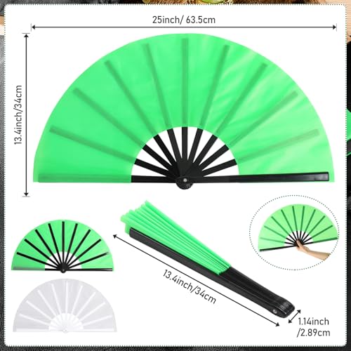 2 Packs Large Folding Hand Fans (White and Green)