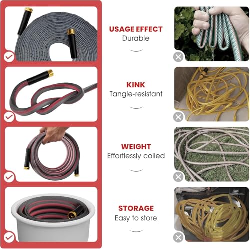 50ft Non Expanding Garden Hose (Black-Red / 50FT)