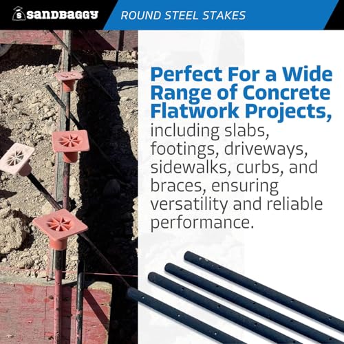 48 Inch Round Steel Concrete Form Stakes with Nail Holes (10 Count)