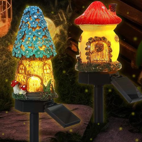 2 Pack Fairy Outdoor Garden Fairy Mushroom Solar Light Statue (2 Count)