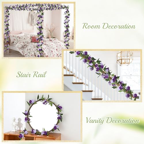 Artificial Vines Purple Flower Garland Artificial Impatiens Flowers for Outdoors Hanging Floral Vines for Home Decor Wall Fence Stairway Indoor Outdoor Wedding Hanging Baskets (Impatiens Flowers-purple)