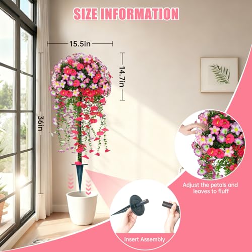 2PCS Fake Topiary Bushes with Pink Morning Glory Flowers (Pink Morning Glory)