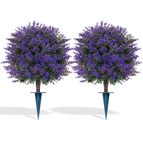 2 Pack Artificial Lavender Topiary Balls with Ground Spikes (Lavender Ball)