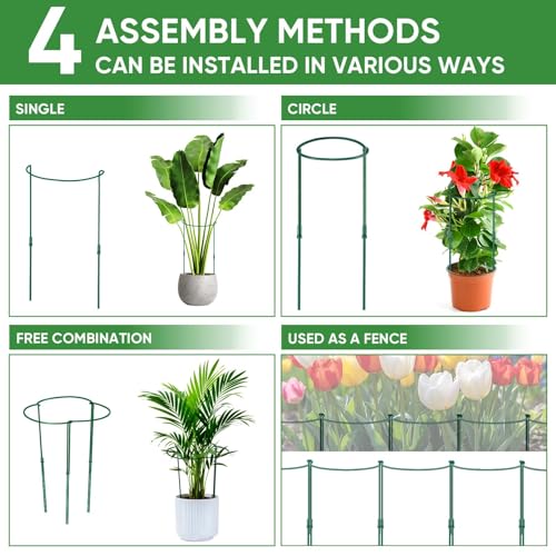 6 Pack 32 or 16 inch Adjustable Plant Support Stakes (Green - 6 Pack / 10" W x 31.8" H)