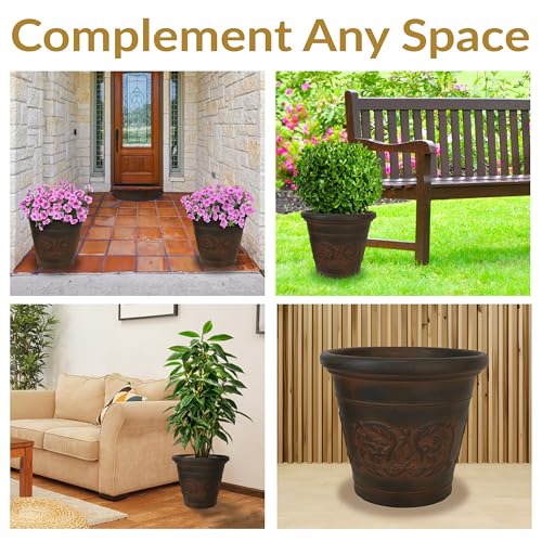 Sunnydaze Arabella 16'' Plastic Planter Pot for Plants (Rust / 16 in)