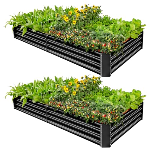 2 Pack 6×3×1ft Galvanized Metal Raised Garden Bed